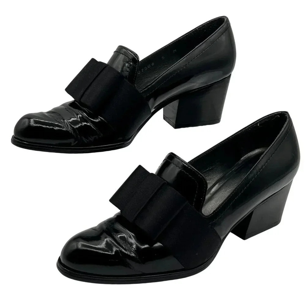 Stuart Weitzman Atabow Womens 5M Black Block Heel Loafers Bow Prairie Shoes - Picture 1 of 16